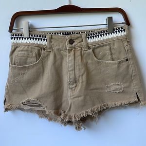 PS Erin Wasson Tan Woven Denim Cut Off Jeans Shorts Size 26